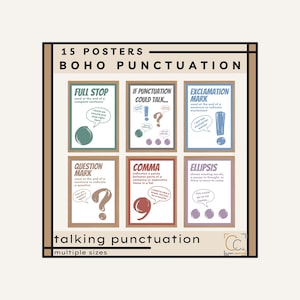 Punctuation Posters Boho Punctuation Prints Middle School English Classroom Decor English Grammar Custom Colors Punctuation Marks