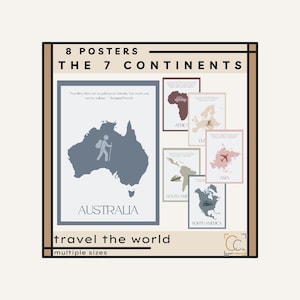 7 Continents Posters: Social Studies Classroom Decor World Travel Poster Geography Class Bulletin Board Boho Home School World Map