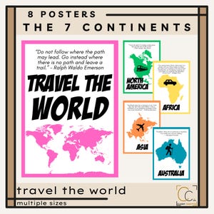 7 Continents Posters Geography Classroom Decor Middle School Social Studies Rainbow Travel Prints World Travel Poster Country Maps