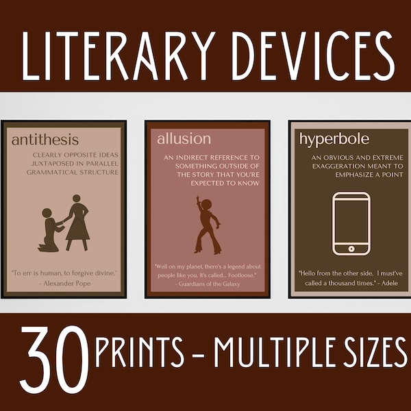 Literary Devices Poster Bundle, Figurative Language, Literary Term Prints, High School English, Poetic Devices, Boho English Classroom Decor