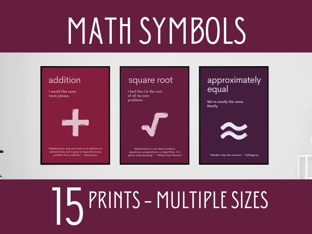 Math Symbols Posters, Mathematics Classroom Decor, High School Math Wall Art, Middle School