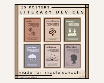 Literary Devices Posters Middle School English Classroom Posters Figurative Language Literary Terms Poetic Devices Boho English Class