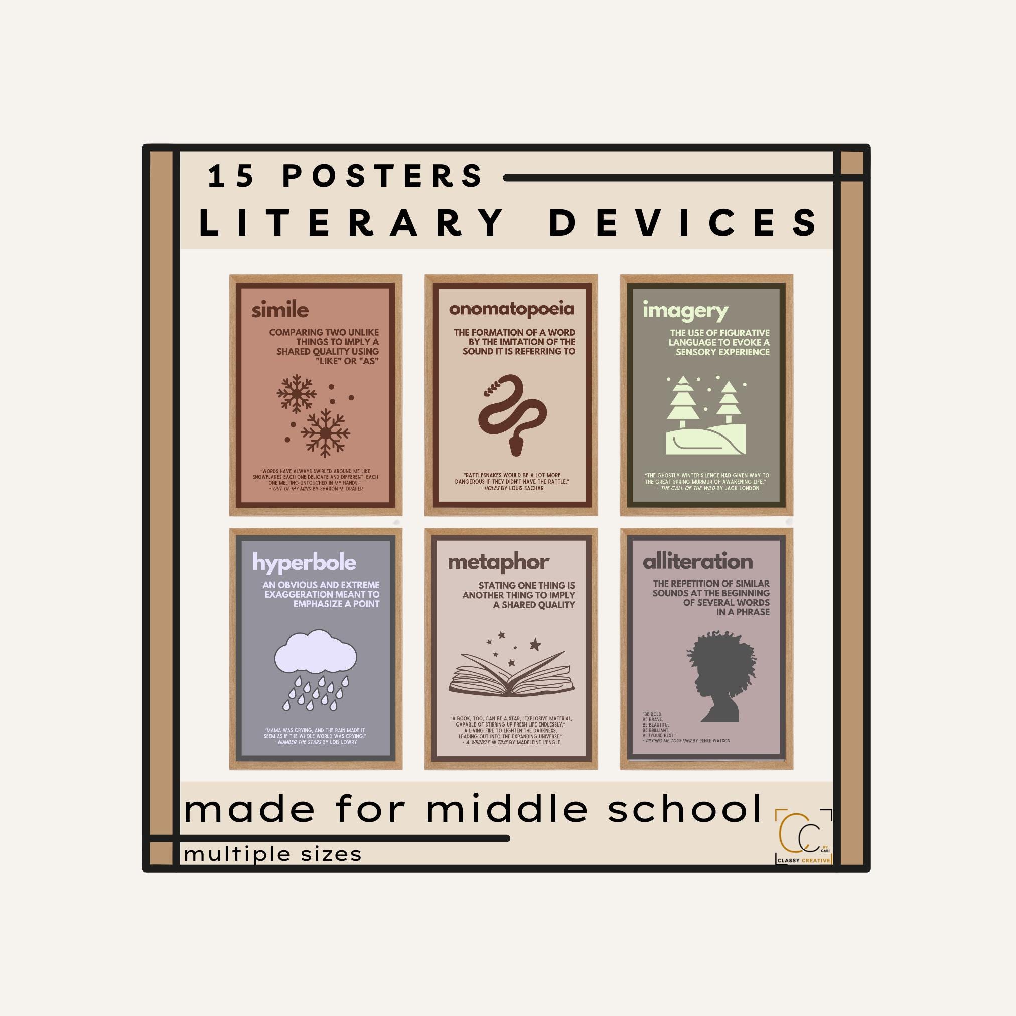 Literary Devices Posters Middle School English Classroom Posters Figurative Language Literary Terms Poetic Devices Boho English Class