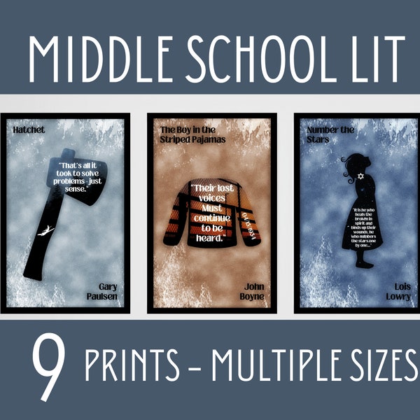 Classic Middle School Literature Posters, Modern Novels for Middle School, YA posters, Library Posters, English Classroom Decor