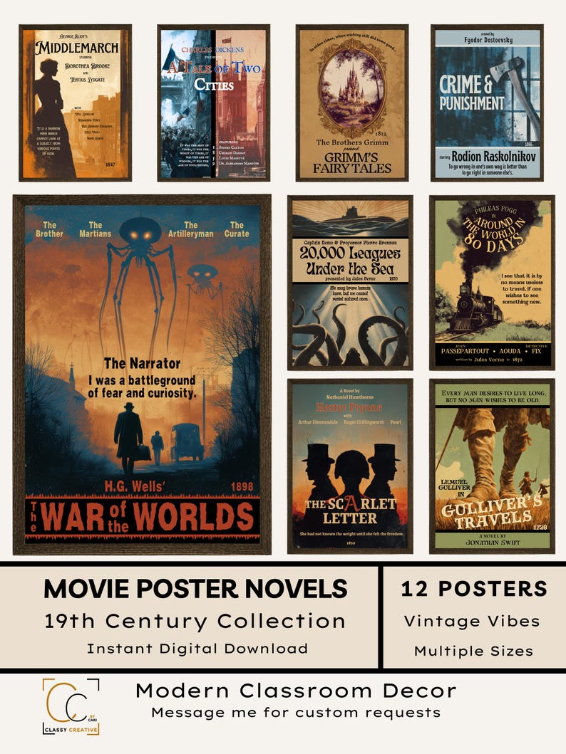 Classic Literature Posters: High School English Classroom Decor 19th ...