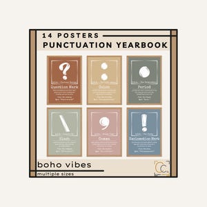 Boho Punctuation Marks Poster Set: Funny English Grammar Classroom Decor (Digital Download)