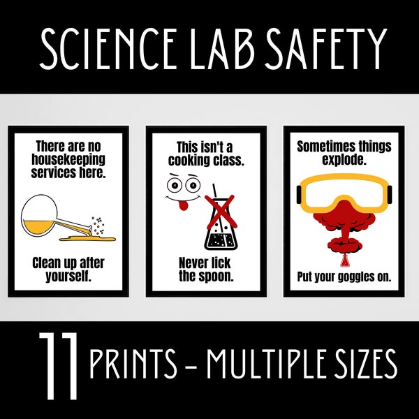 Funny Science Lab Safety Rules, Middle School Science Classroom Decor, Funny High School Science, Lab Safety Posters, Science Class Prints