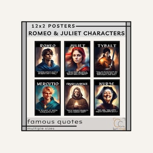 Romeo & Juliet Character Quotes Shakespeare Wall Art Romeo and Juliet Posters High School English Classroom Decor Shakespeare Decor