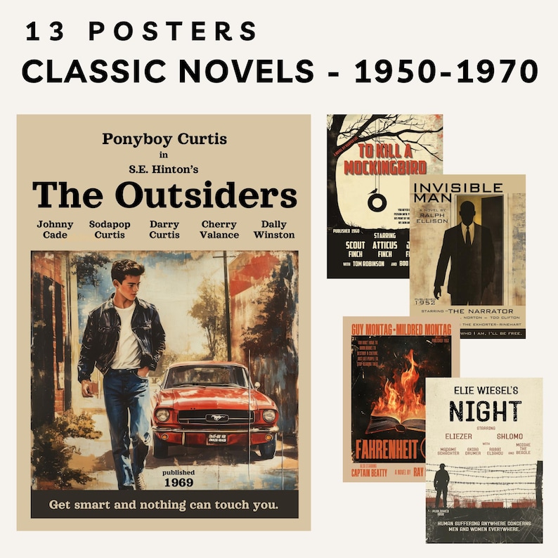 Classic Novels Poster Bundle: Vintage Literature Movie Posters High School English Classroom Popular Book Covers Middle School Novels image 8