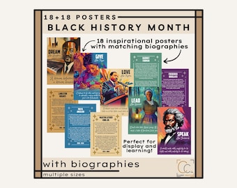 "Schwarzer Geschichtsmonat Poster: Inspirierende afroamerikanische Führer Autoren Aktivisten Wissenschaftler ""Bürgerrechtsgeschichte"" Biographien."
