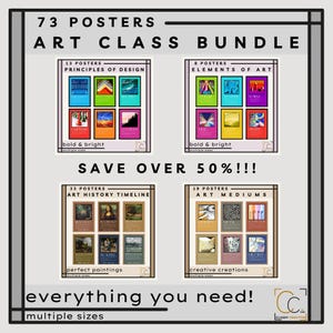 Art Classroom Bundle High School Art Classroom Decor Art History Timeline Posters Elements of Art Principles of Design Art Mediums