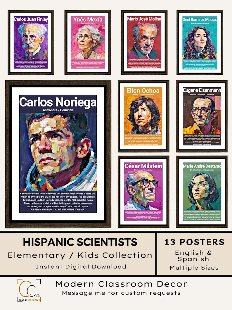 Hispanic Heritage Month Posters for Elementary Students: Famous Latino Scientists In Spanish Kids Science Classroom Decor Women in STEM image 1