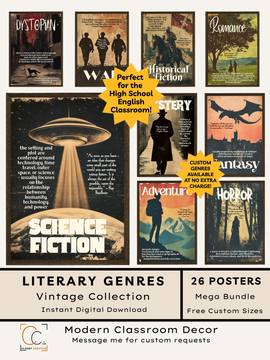 Literary Genres Poster Bundle: High School English Classroom Decor ...