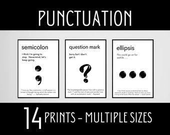 Punctuation Posters, Punctuation Prints, Middle School Punctuation, English Grammar Posters, English Classroom Decor, English Teacher Gifts