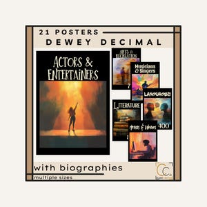 Dewey Decimal & Biography Posters: School Library Classification Poster Bundle Book Labels Library Categories Biographies
