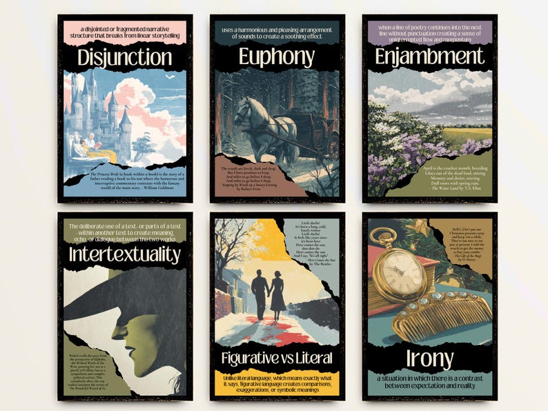 Literary Terms Poster Bundle Set 2: Vintage Figurative Language Poetic ...