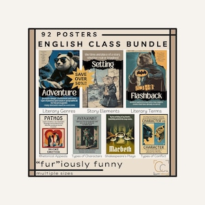 Funny English Classroom Poster Bundle High School English Class Writing Story Elements Posters Literary Devices Terms Poetic Language