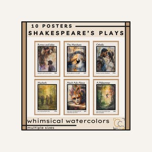 Shakespeare&#39;s Plays Posters Shakespeare Gallery Wall High School English Classroom Decor Macbeth Hamlet Romeo and Juliet Wall Art
