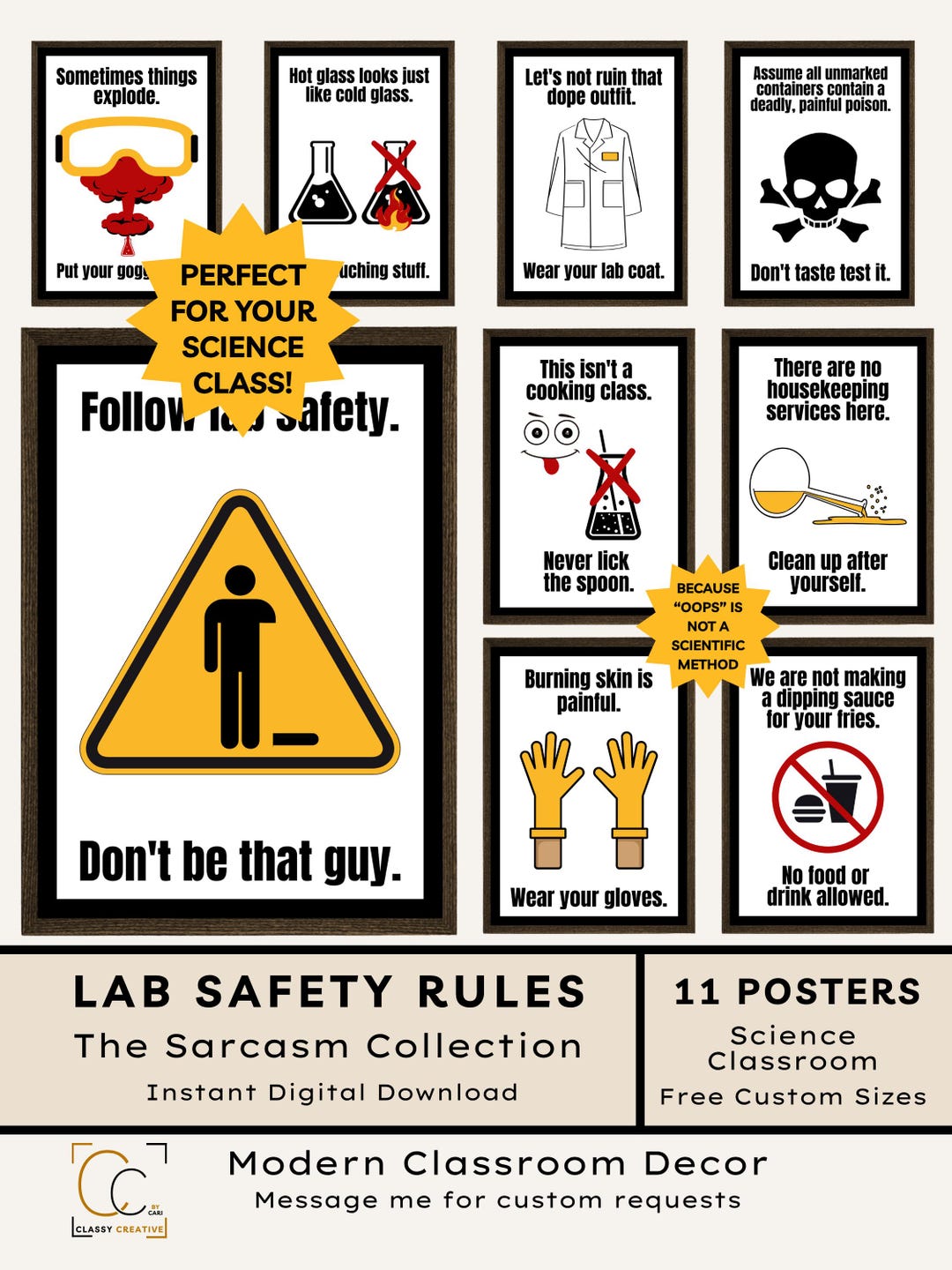 Funny Science Lab Safety Rules Posters: Middle School Science Poster ...