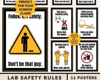 Funny Science Lab Safety Rules Posters: Middle School Science Poster Laboratory Guidelines