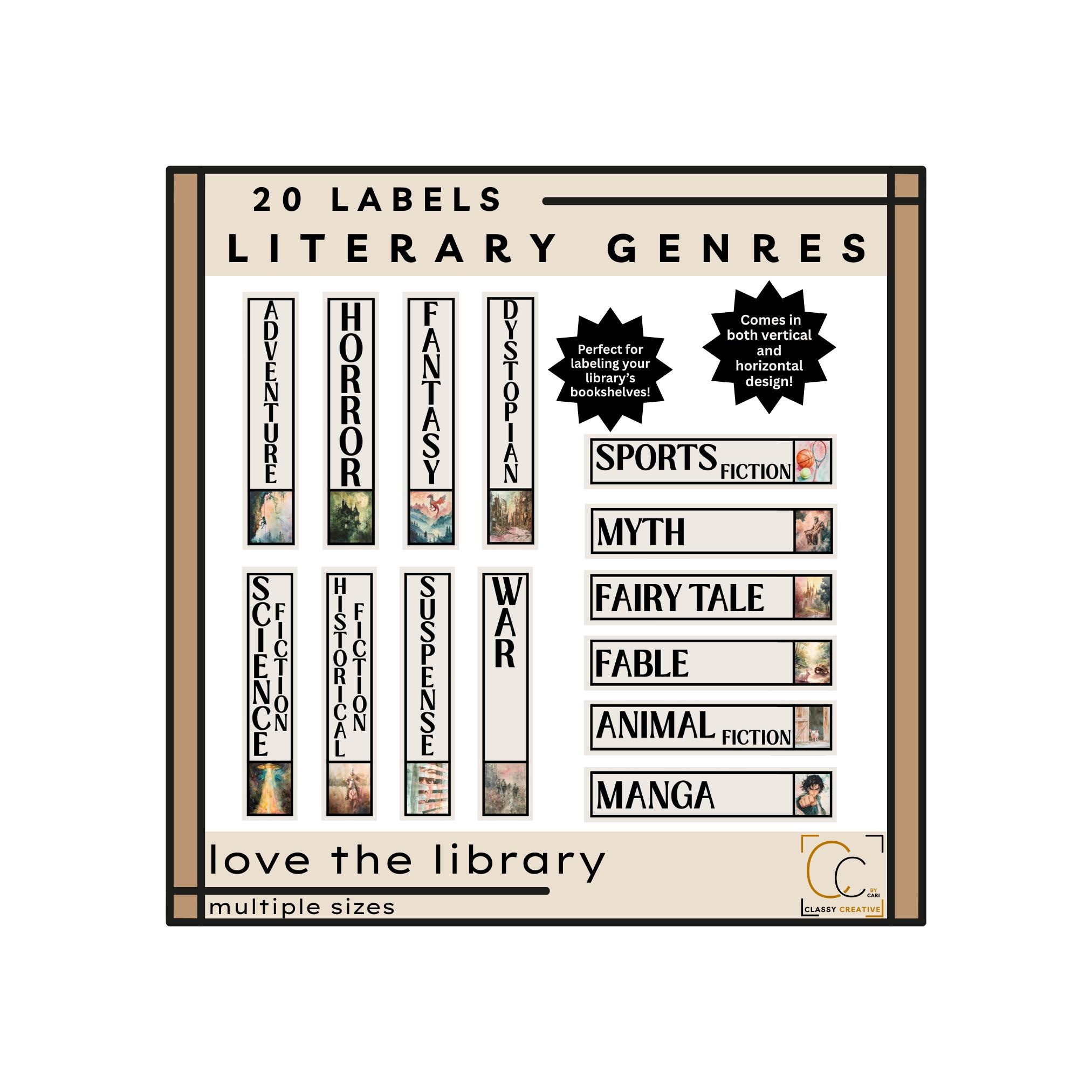 Literary Genres Labels: Classroom Library Classification Labels Novel ...
