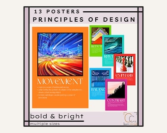 Principles of Design Posters: Art Classroom Poster Elements of Art Painting Techniques Sculpture Movement Contrast Balance