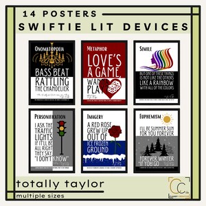 Pacote de pôsteres de dispositivos literários Swiftie Termos literários Swiftie Arte de parede em inglês para ensino médio Pôsteres de sala de aula Linguagem figurativa Swiftie