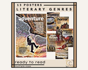 Literary Genre Posters: High School English Classroom Decor Popular Books and Novels Middle School Reading Library Categories