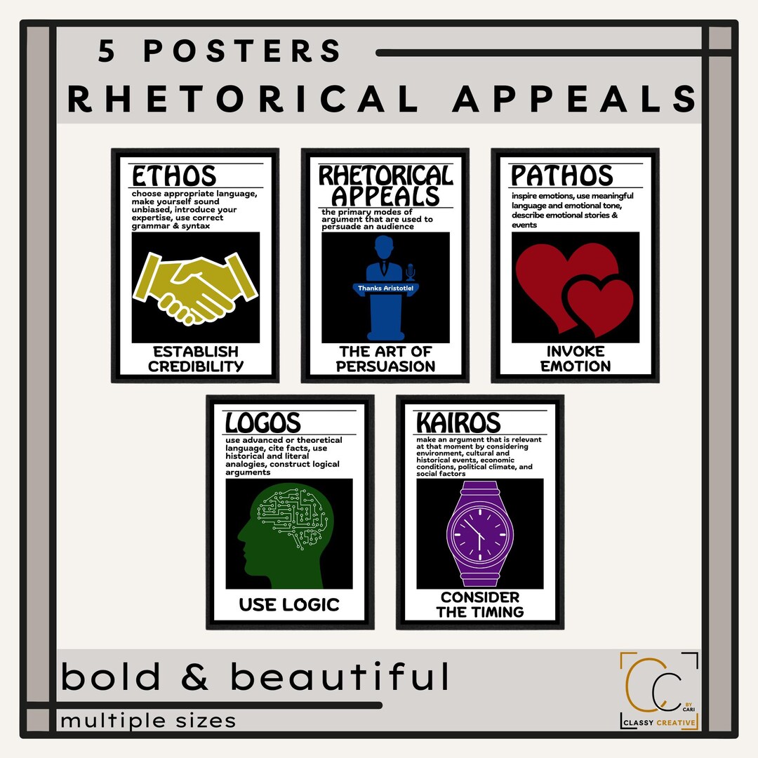 Ethos Pathos Logos Kairos Posters Rhetorical Appeals Posters Persuasive ...