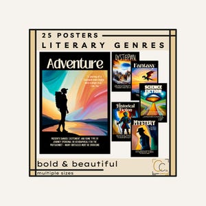 Literary Genres Poster Bundle: Middle School English Classroom Decor Popular Books and Novels Reading Labels Library Categories
