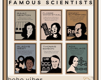 Famous Scientists Posters Boho Science Classroom Decor High School Science Print Middle School Science Diverse Scientists Science Wall