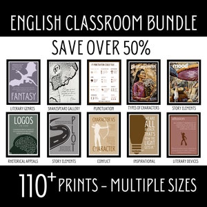 English Classroom Poster Bundle, High School English Decor Best Sellers, Writing and Story Elements, Literary Devices, English Teacher Gift