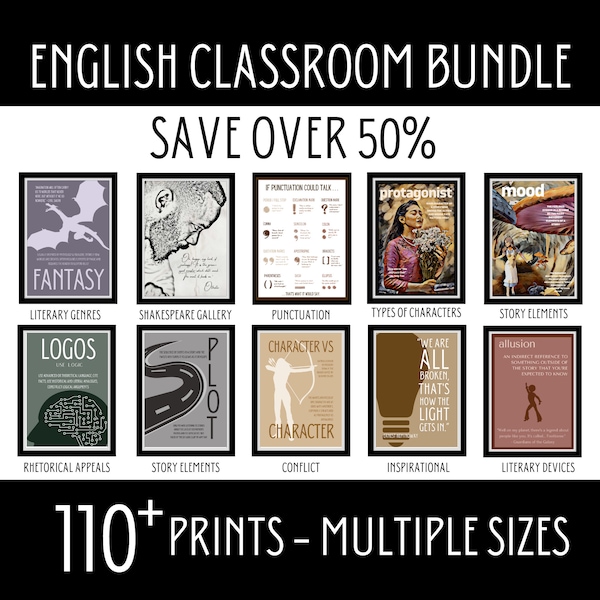 English Classroom Poster Bundle, High School English Decor Best Sellers, Writing and Story Elements, Literary Devices, English Teacher Gift