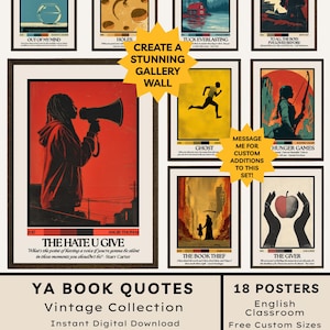 YA Book Quotes Poster Set: Middle School English Classroom Gallery Wall Famous Book Covers Popular Young Adult Novels Posters Literature