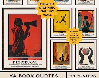 Conjunto de pósteres con citas de libros para jóvenes adultos: Galería para el aula de inglés de secundaria. Portadas de libros famosos. Pósteres de novelas populares para jóvenes adultos. Literatura.