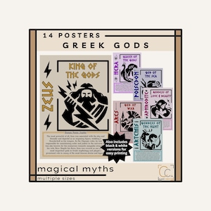 Pósteres de mitología de dioses griegos: Decoración para aulas de estudios sociales, paquete de pósteres de famosos atletas olímpicos, historia de los mitos, diosas, Zeus, Hades, Apolo.
