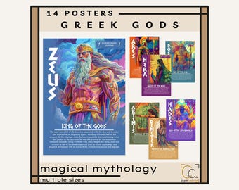 Greek Gods Mythology Posters: Social Studies Classroom Decor Famous Olympians Poster Bundle History of Myths Goddesses Zeus Hades Apollo