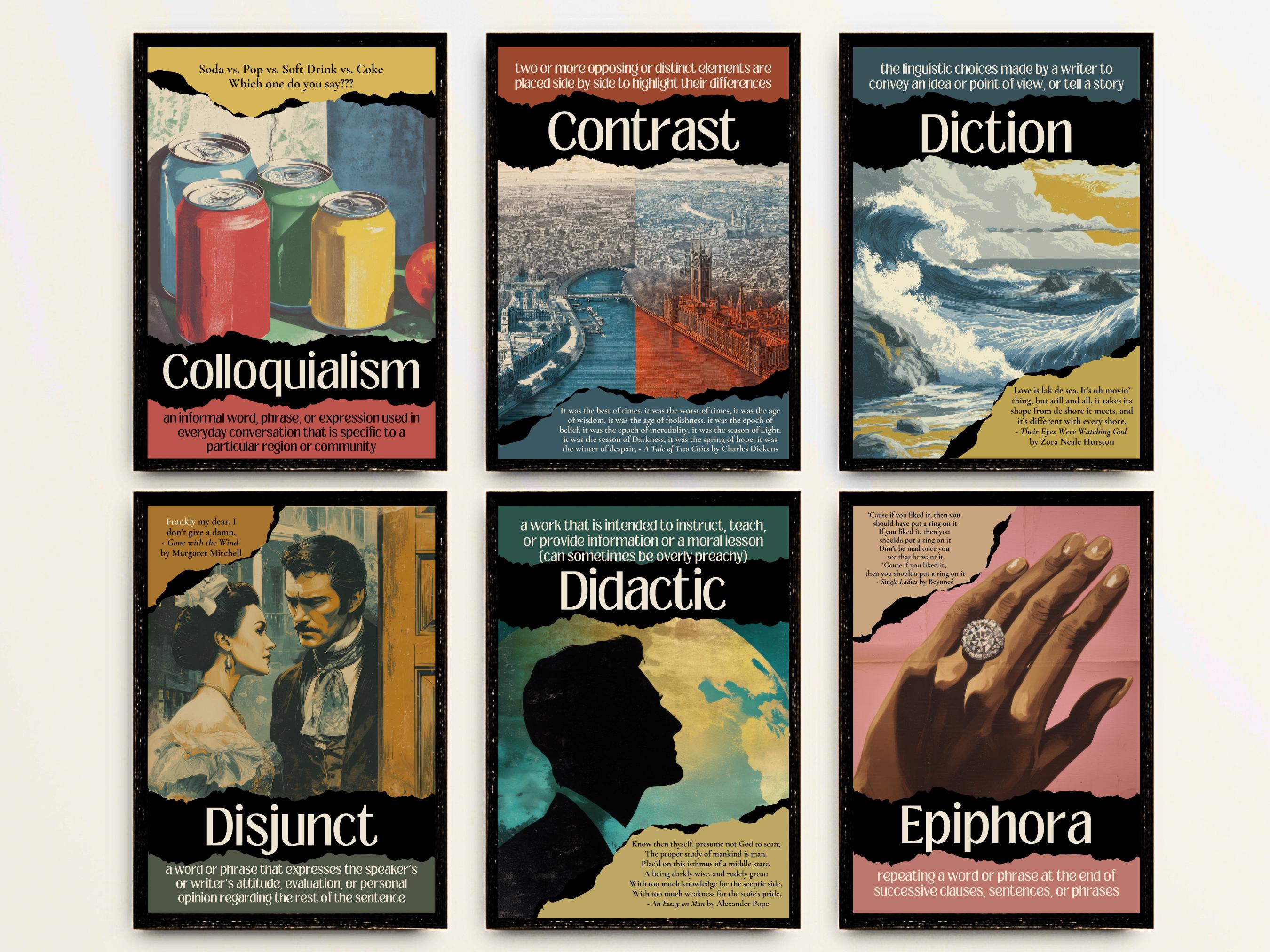 Literary Terms Poster Bundle Set 2: Vintage Figurative Language Poetic ...