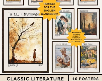 Pacote de Pôsteres de Literatura Clássica: Decoração para Sala de Aula de Inglês do Ensino Médio, Pôsteres de Livros Famosos, Romances Populares e Arte Poética