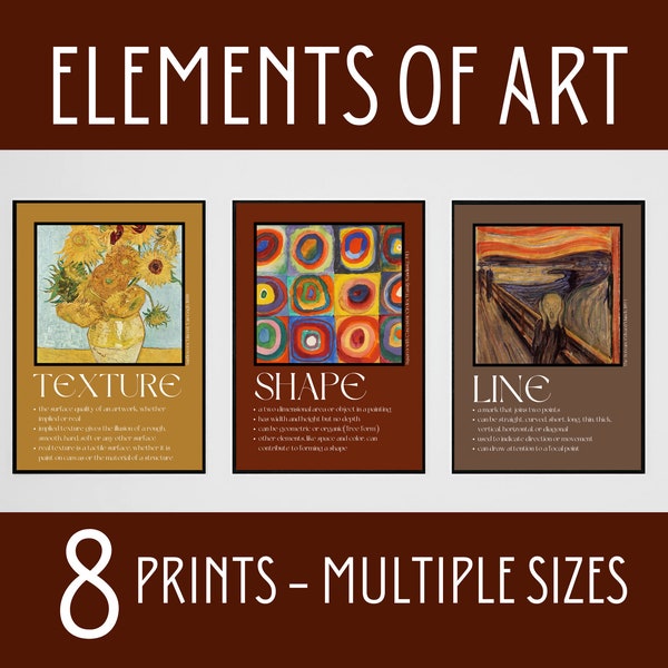 7 Elements of Art Posters, Art Classroom Decor, Middle School High School Art Prints,  Artistic Elements, Art Teacher Gift, Visual Elements