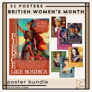 Tablón de anuncios del Mes de la Historia de la Mujer Británica Paquete de carteles de mujeres de March Into English History Mujeres líderes famosas de Gran Bretaña