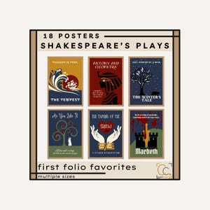 Shakespeare Prints Shakespeare Gallery Wall High School English Classroom Decor Shakespeare&#39;s First Folio Plays Posters Library Wall Art