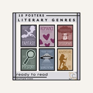 Literary Genres Posters English Classroom Decor Types of Fiction Kinds of Novels Library Posters Middle School English Class Prints