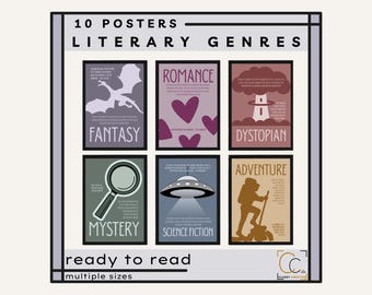 Literary Genres Posters English Classroom Decor Types of Fiction Kinds of Novels Library Posters Middle School English Class Prints