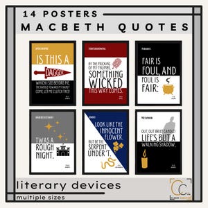 Citações de Macbeth Recursos literários em Macbeth Shakespeare Linguagem figurativa Cartazes de Macbeth Decoração de sala de aula de inglês Ensino médio Inglês
