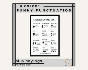 Funny Punctuation Poster: English Grammar Classroom Art Sentence Structure Punctuation Marks