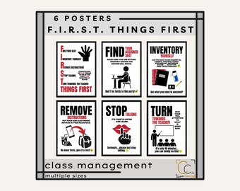 F.I.R.S.T. Things First Posters:  Middle School Classroom Management Expectations Rules Beginning of School Year Introductions
