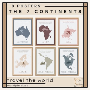 7 Continents Posters Geography Classroom Decor Middle School Social Studies Boho Travel Prints World Travel Poster Boho Classroom Decor