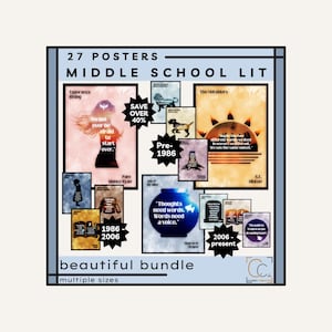 Middle School Literature Poster Bundle Library Posters Middle School English Classroom YA Literary Art Popular Book Covers Famous Novels