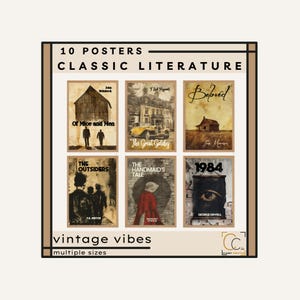 Classic Literature Posters High School English Classroom Posters Vintage Library Wall Art Famous Novels Posters Popular Book Covers